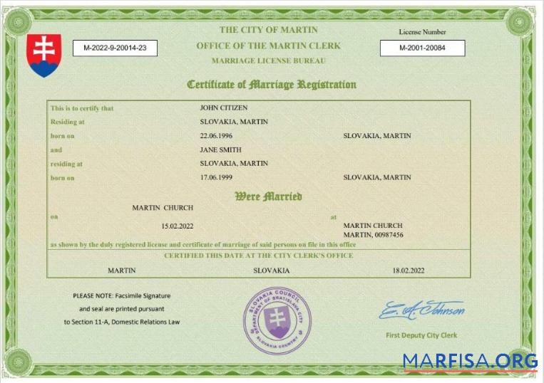 Downloadable Slovakia marriage certificate Word and PDF template